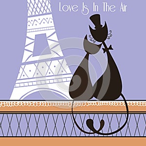 Vector Illustration with cute lovers cats in Paris