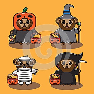 Vector illustration of cute Monkey Halloween cartoon.