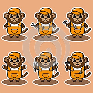 Vector illustration of cute Monkey Mechanic cartoon.