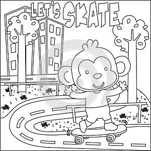 Vector illustration of cute monkey on skate board. Cartoon isolated vector illustration, Creative vector Childish design for kids