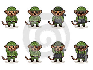 Vector illustration Cute Monkey Soldier cartoon