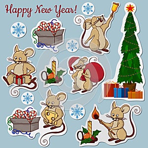 Vector illustration of cute mouse character ringing the bell. Vector cartoon stock illustration.Winter holiday, Christmas eve
