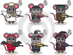 Vector illustration of cute Mouse with Halloween costume playing Violin.