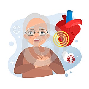 Vector illustration of a cute old woman holding on to a heart.