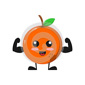 Vector illustration of cute orange fruit mascot or character gym fitnes. cute orange fruit Concept White Isolated. Flat Cartoon