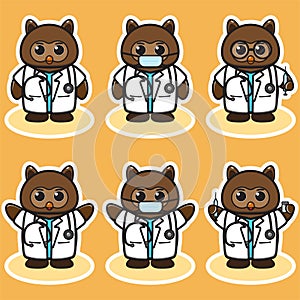 Vector illustration of cute Owl Doctor set.