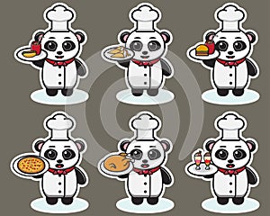 Vector illustration of cute Panda Chef cartoon with food.