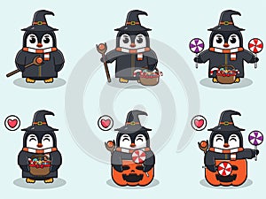 Vector illustration of cute Penguin with Wizard costume.