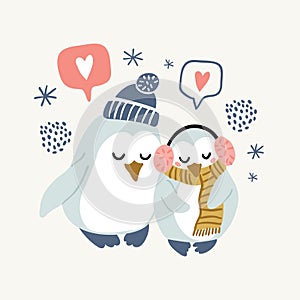 Vector illustration - cute penguins in love