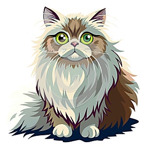 a vector illustration of a cute persian cat sitting against white background. Ai image generated