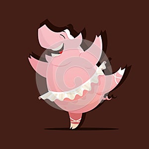 Vector illustration of cute pig ballet dancer