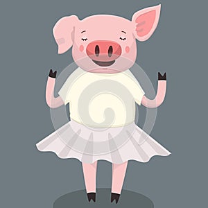 Vector illustration of cute pig cartoon isolated on background