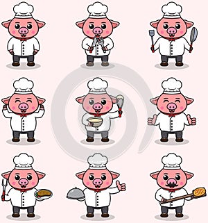 Vector Illustration of Cute Pig Chef Character cartoon