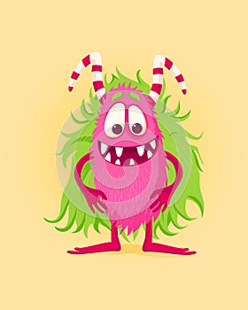 Vector illustration with cute pink cartoon Monster