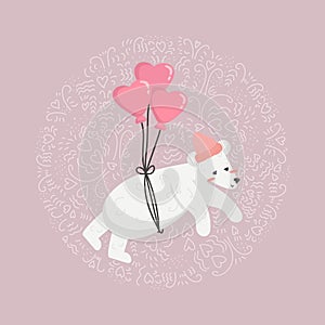 Vector illustration of cute polar bear flying in a hot air balloon.Cute teddy bear clipart is suitable for postcards for February
