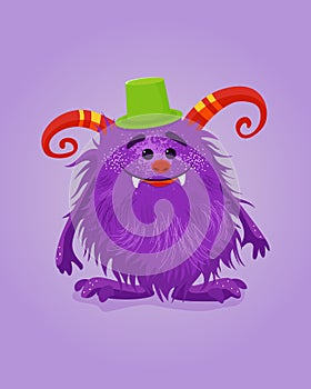 Vector illustration with cute purple cartoon Monster