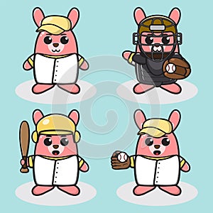 Vector illustration of cute Rabbit Baseball cartoon set.