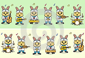 Vector Illustration of Cute Rabbit sailors Music Band