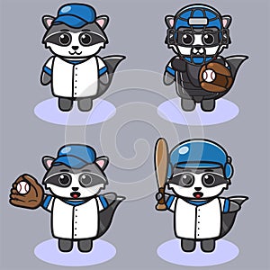 Vector illustration of cute Raccoon Baseball cartoon.