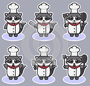 Vector illustration of cute Raccoon Chef cartoon.