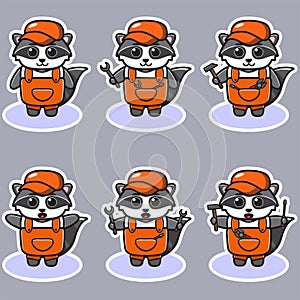 Vector illustration of cute Raccoon Mechanic cartoon.