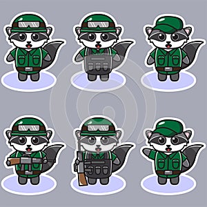 Vector illustration of cute Raccoon Soldier cartoon.