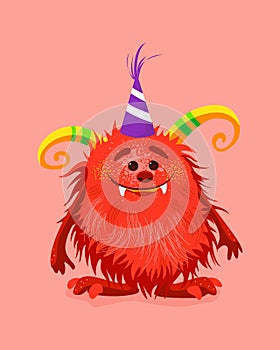 Vector illustration with cute red cartoon Monster.