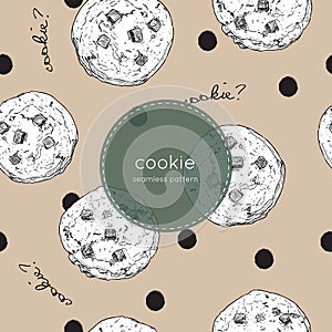 Chocolate chip cookie., seamless pattern vector.