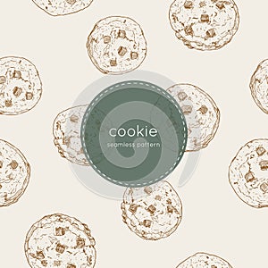 Chocolate chip cookie., seamless pattern vector.