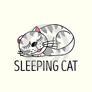 Vector illustration of cute sleepig cat. Sweet dreams.