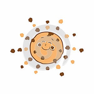 Vector illustration of a cute smiling cookie with chocolate chip.