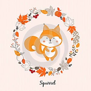 Vector illustration of cute squirrel cartoon style . Nature autumn concept. Baby picture