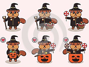 Vector illustration of cute Squirrel with Wizard costume