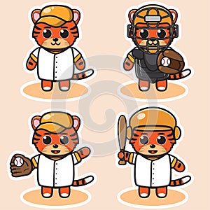 Vector illustration of cute Tiger Baseball cartoon.