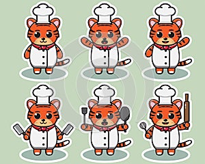 Vector illustration of cute Tiger Chef cartoon