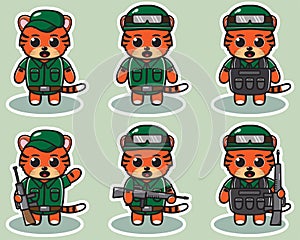 Vector illustration of cute Tiger Soldier cartoon.