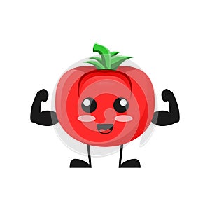 Vector illustration of cute tomato mascot or character gym fitnes. cute tomato Concept White Isolated. Flat Cartoon Style Suitable