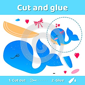 Vector illustration. Cute whale. Education paper game for presch