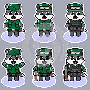 Vector illustration of cute Wolf Soldier Cartoon