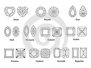 Vector illustration of cutting scheme for diamonds and gem stones