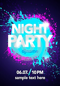 Vector illustration dance party poster background template with splash and ink splatter effects