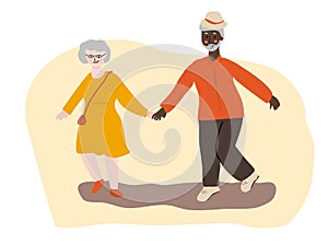 Vector illustration of dancing old people. Active happy grandparents for prints, banners, web, posters, etc