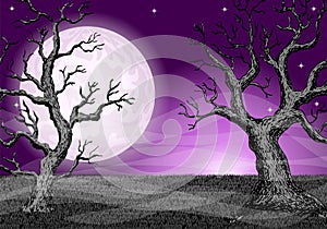 Dark ghostly forest and full moon