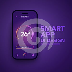 Vector Illustration Dashboard UI And UX Temperature Control Center Design. Smart Home App Template.