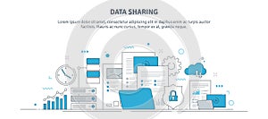 Vector illustration of Data sharing and cloud security