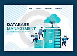 Vector illustration for database management system for data storage, backup, hosting, server, cloud service provider. Design can