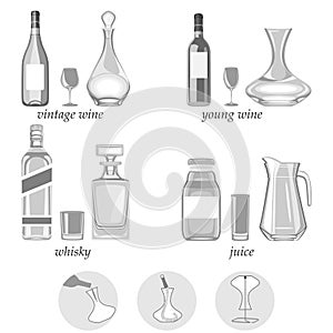 Vector illustration. decanters-their types,purpose photo