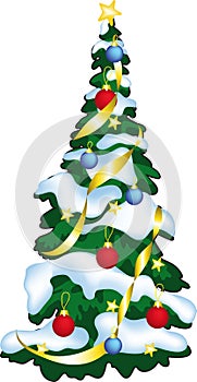 Vector illustration of decorated christmass tree.
