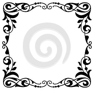 Vector illustration of decorative floral vintage square frame isolated on white, background for decorating greeting cards,