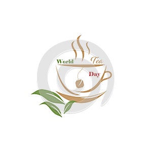 Vector illustration dedicated to international tea day. World Tea Day. Tea cup silhouette on white background. Banner